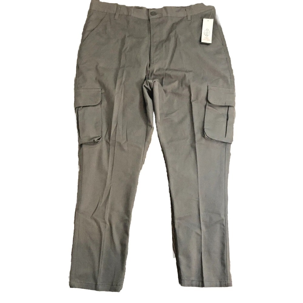 Wicked Stitch Men's 38 4 Way Flex Cargo Work‎ Active Pants Grey Flat Front NEW
